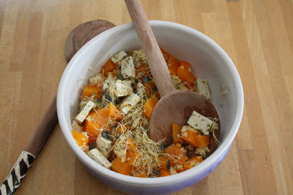 taboulé automne,vegan,courge,tofu